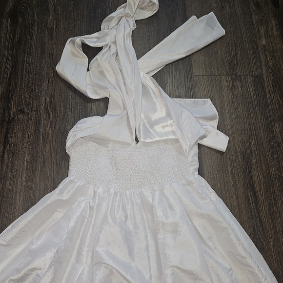 Free People Jade Jumpsuit Ivory Sz S Wide Leg Waist Tie Halter Vacation Resort - Picture 6 of 16